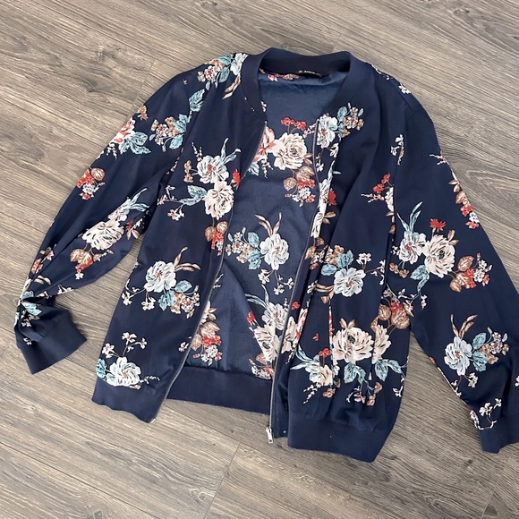 SHEIN Jackets & Blazers - Shein Navy Floral Bomber Jacket